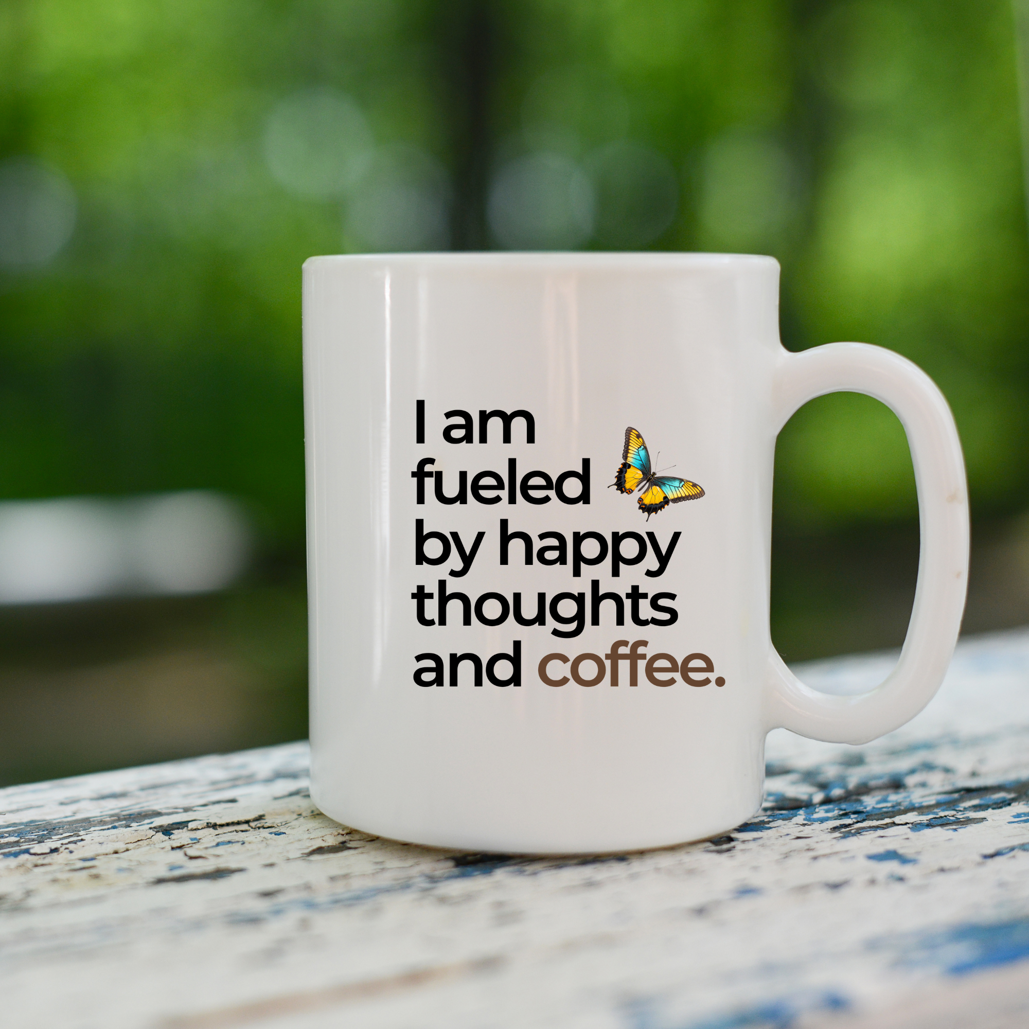 I Am Fueled By Happy Thoughts And Coffee | Cute Coffee Mug | Morning Funny Coffee Cup | Ceramic Coffee Cup Office Gift |