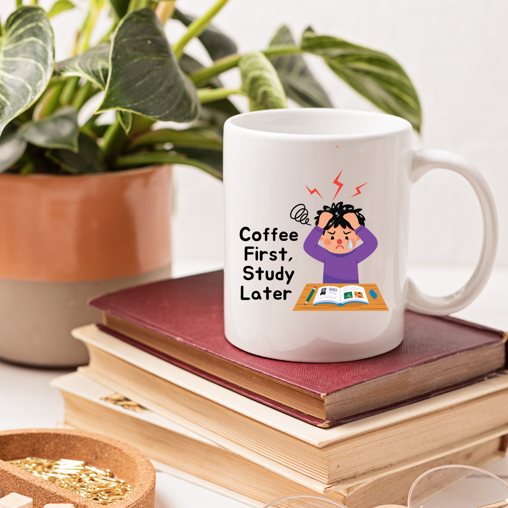 Coffee First Study Later Mug for Kids | Funny Kids Coffee Cup | Gift Mug India | Cute Coffee Mug | Morning Funny Coffee Cup | Ceramic Coffee Cup Office Gift |