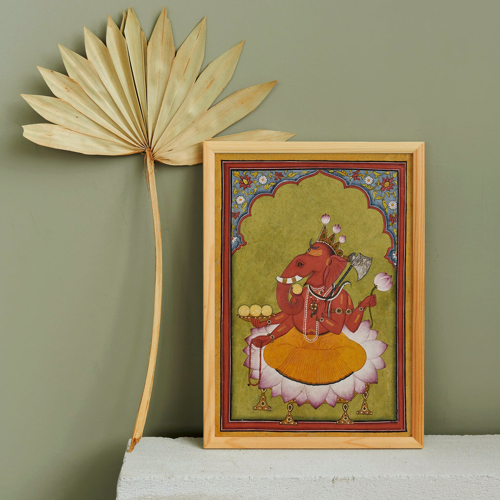 Antique Lord Ganesha Wall Art Print | Vintage Ganesha Poster India | Spiritual Wall Decor for Pooja Room, Living Room, Bedroom (Unframed)