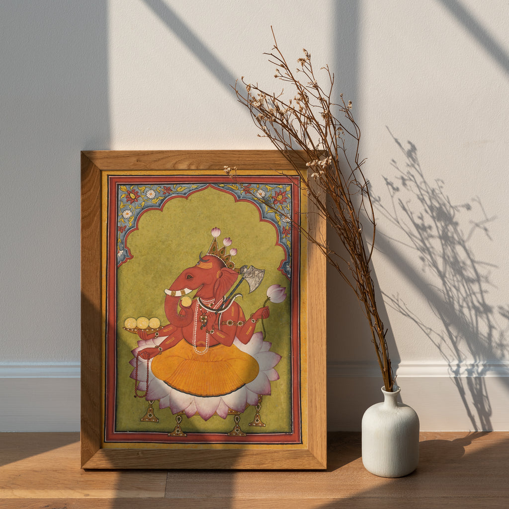 Antique Lord Ganesha Wall Art Print | Vintage Ganesha Poster India | Spiritual Wall Decor for Pooja Room, Living Room, Bedroom (Unframed)