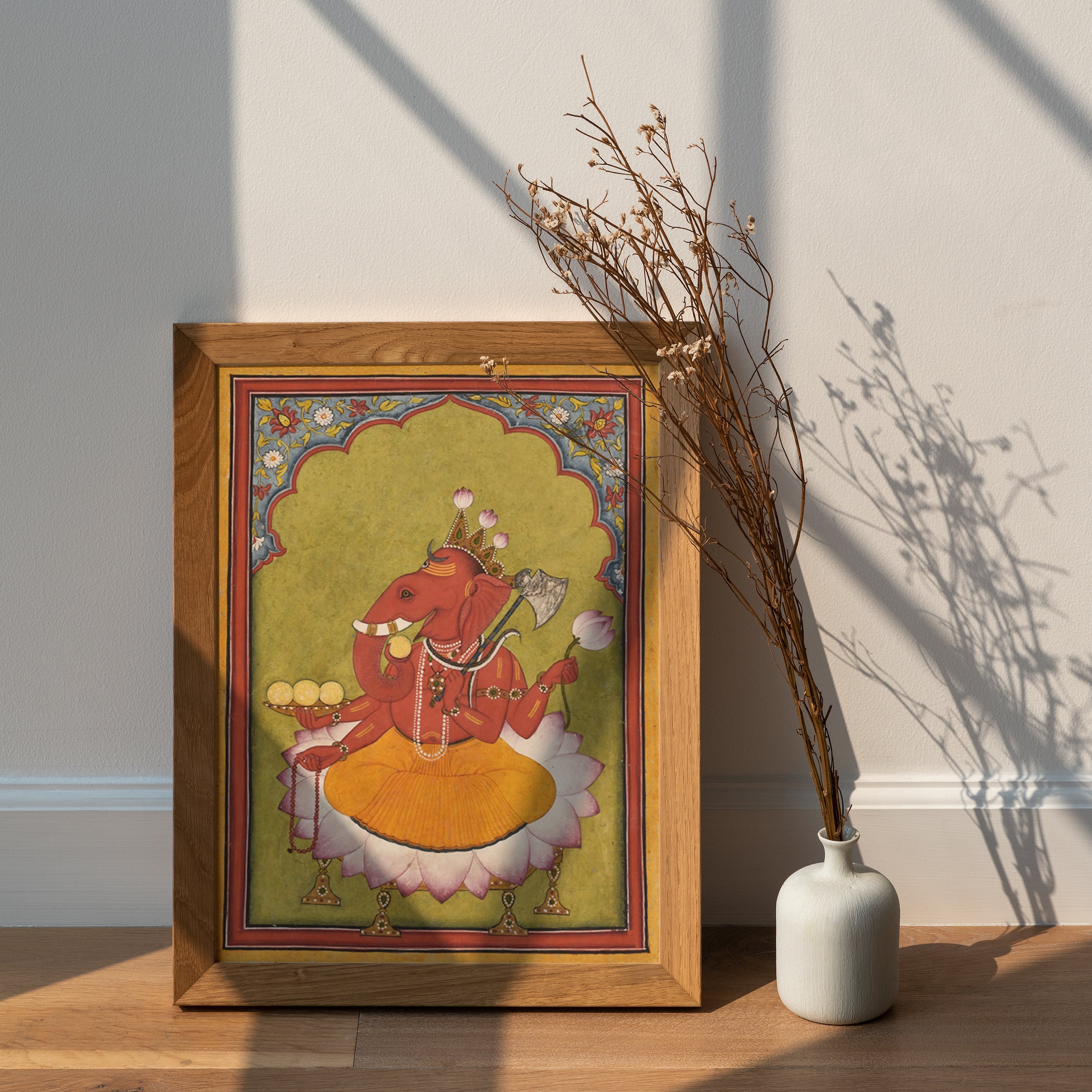 Antique Lord Ganesha Wall Art Print | Vintage Ganesha Poster India | Spiritual Wall Decor for Pooja Room, Living Room, Bedroom (Unframed)