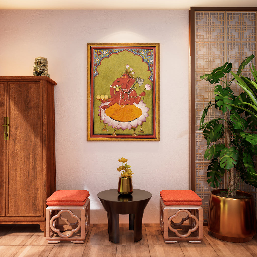 Antique Lord Ganesha Wall Art Print | Vintage Ganesha Poster India | Spiritual Wall Decor for Pooja Room, Living Room, Bedroom (Unframed)