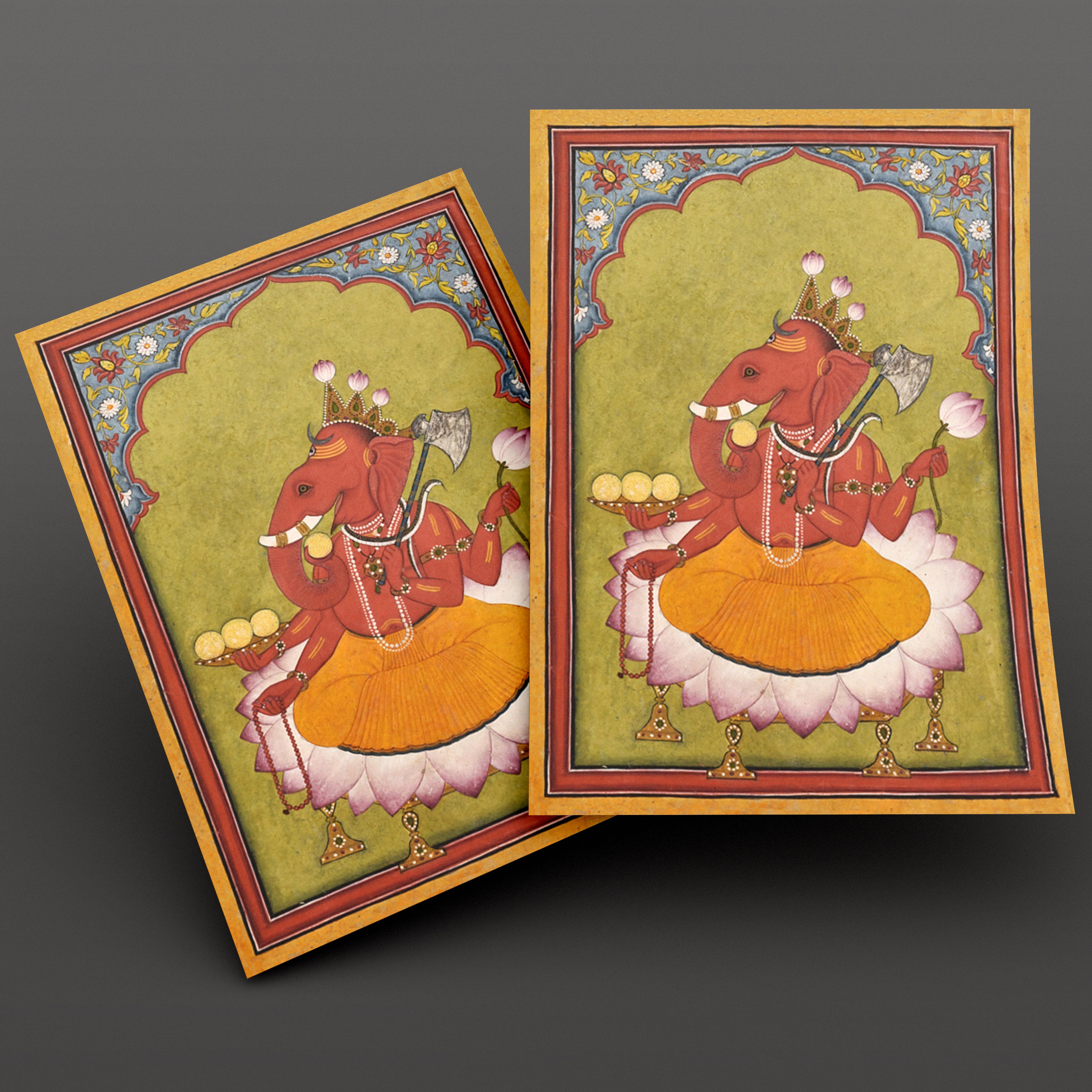 Antique Lord Ganesha Wall Art Print | Vintage Ganesha Poster India | Spiritual Wall Decor for Pooja Room, Living Room, Bedroom (Unframed)