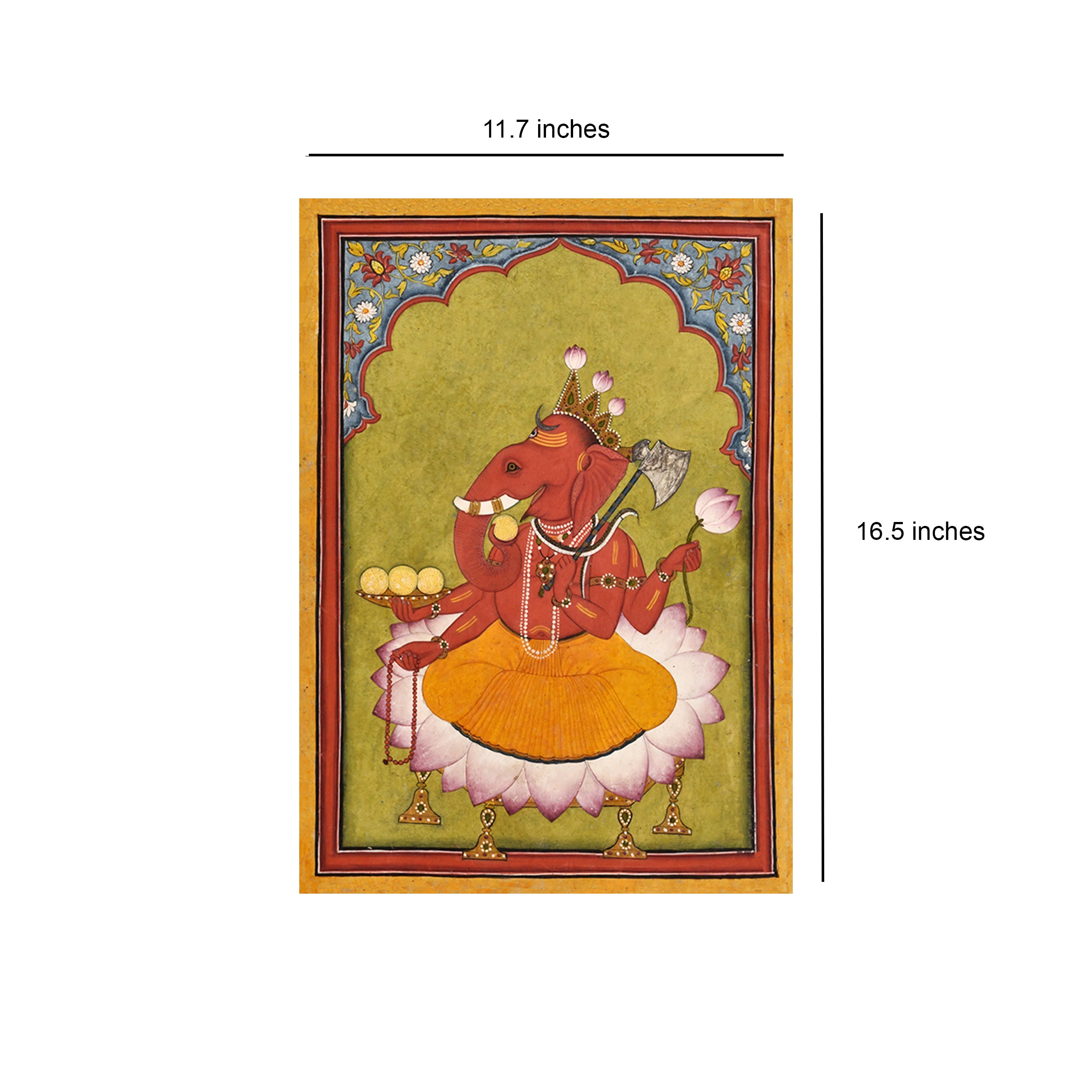 Antique Lord Ganesha Wall Art Print | Vintage Ganesha Poster India | Spiritual Wall Decor for Pooja Room, Living Room, Bedroom (Unframed)