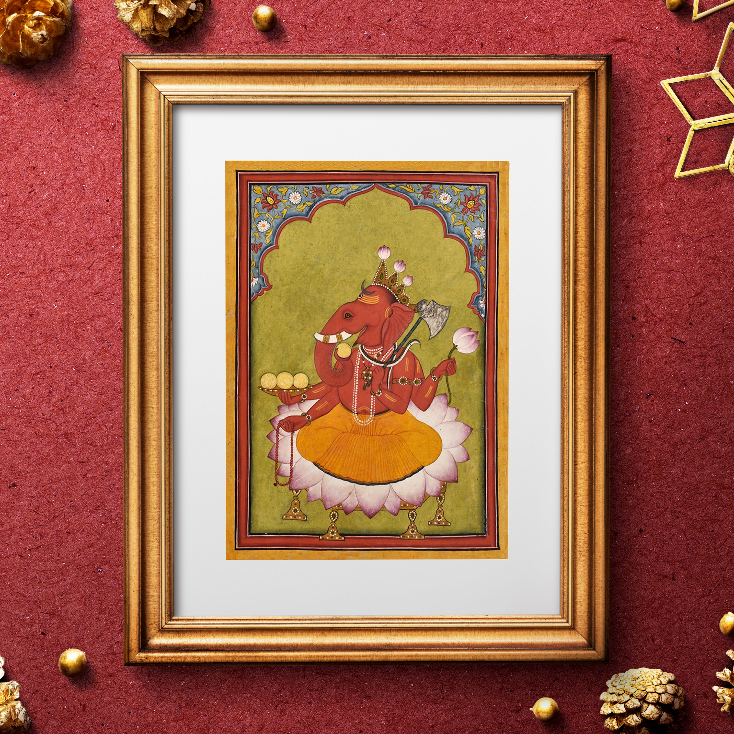 Antique Lord Ganesha Wall Art Print | Vintage Ganesha Poster India | Spiritual Wall Decor for Pooja Room, Living Room, Bedroom (Unframed)