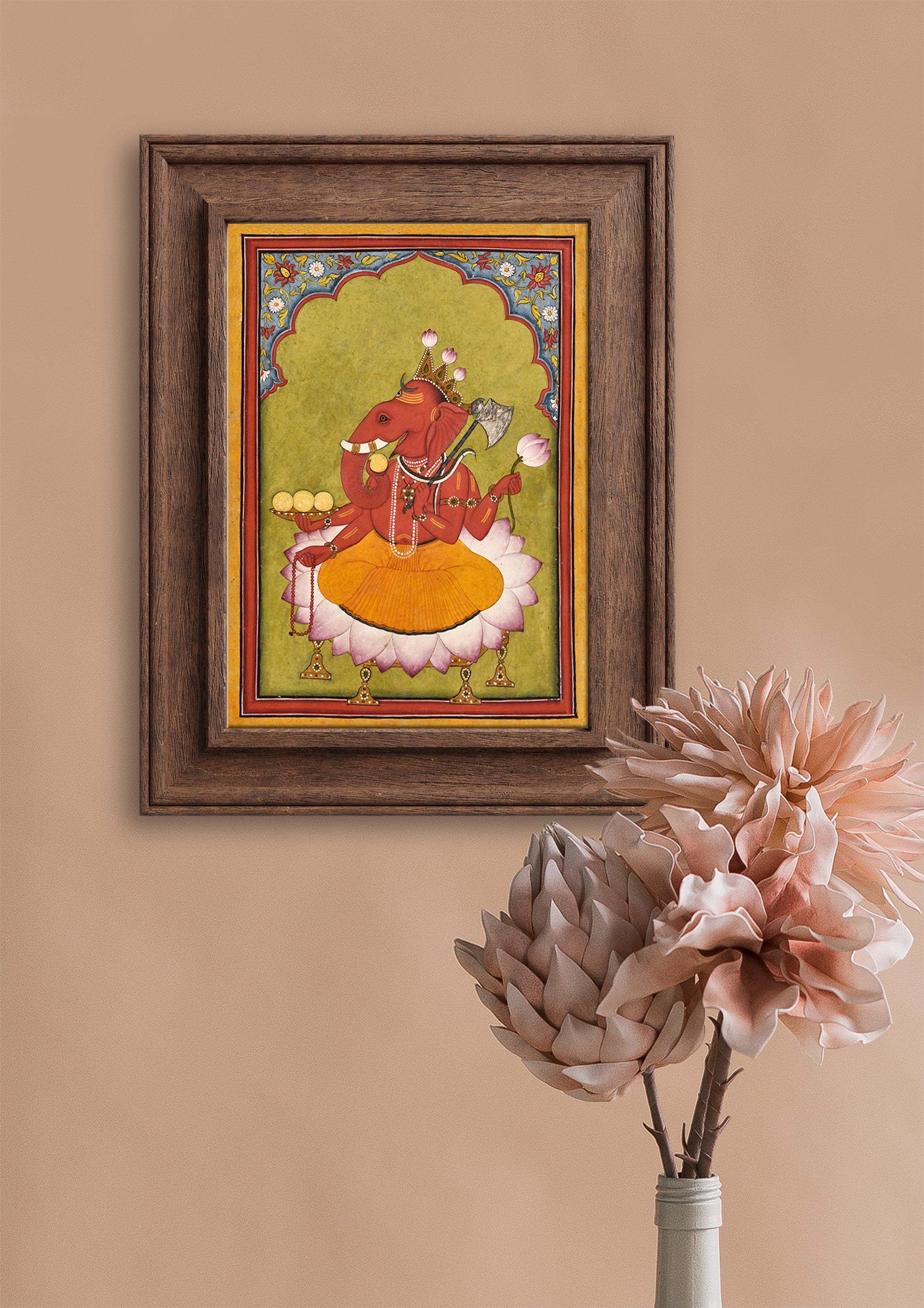 Antique Lord Ganesha Wall Art Print | Vintage Ganesha Poster India | Spiritual Wall Decor for Pooja Room, Living Room, Bedroom (Unframed)